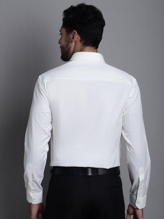 Cantabil Cotton Blend Self Design off White Full Sleeve Formal Shirt for Men with Pocket (7165407002763)
