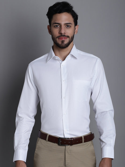Cantabil Cotton Blend Self Design White Full Sleeve Formal Shirt for Men with Pocket (7165408280715)