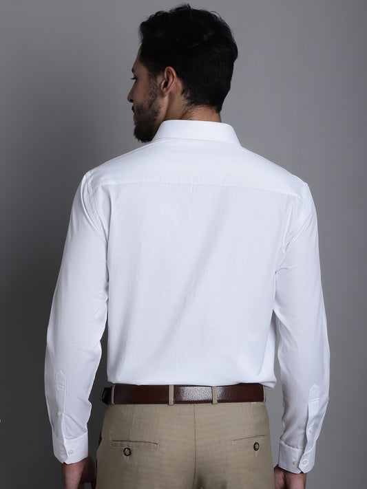Cantabil Cotton Blend Self Design White Full Sleeve Formal Shirt for Men with Pocket (7165408280715)
