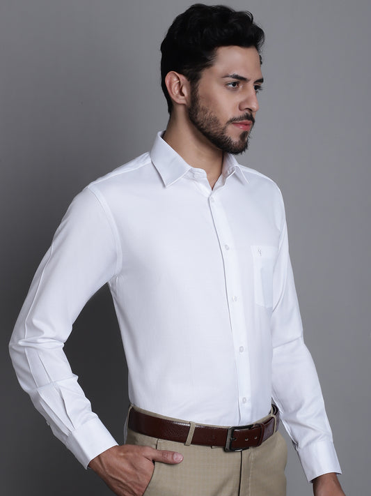 Cantabil Cotton Blend Self Design White Full Sleeve Formal Shirt for Men with Pocket (7165408280715)