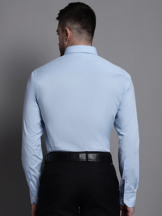 Cantabil Cotton Blend Blue Solid Full Sleeve Regular Fit Formal Shirt for Men with Pocket (7162818691211)