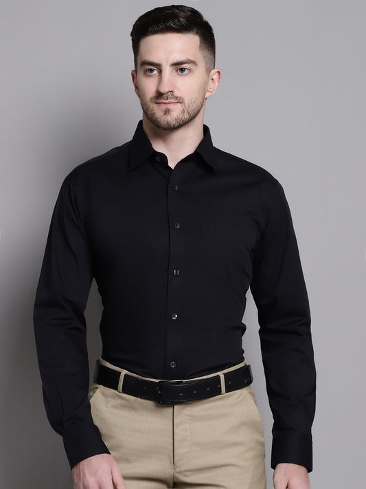 Cantabil Cotton Blend Black Solid Full Sleeve Regular Fit Formal Shirt for Men with Pocket (7162818953355)