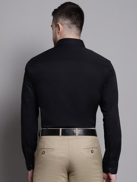 Cantabil Cotton Blend Black Solid Full Sleeve Regular Fit Formal Shirt for Men with Pocket (7162818953355)