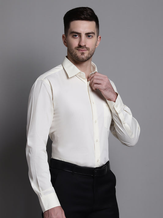 Cantabil Cotton Blend Beige Solid Full Sleeve Regular Fit Formal Shirt for Men with Pocket (7162819117195)