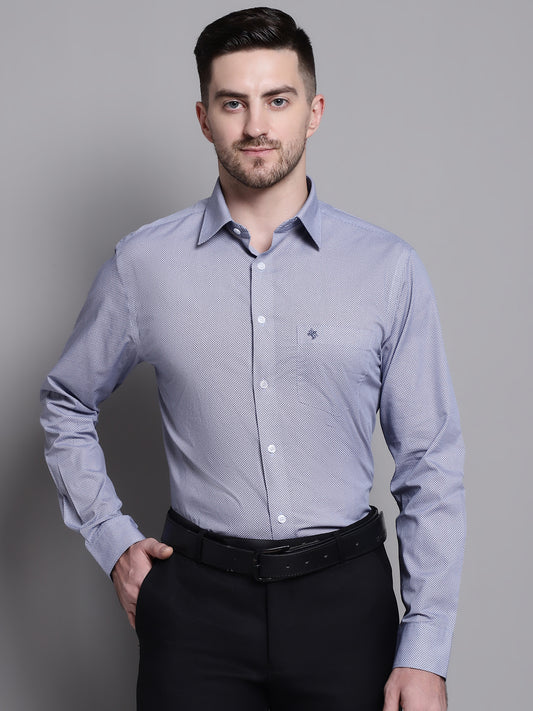 Cantabil Men Cotton Printed Navy Blue Full Sleeves Formal Shirt for Men with Pocket (7159827497099)