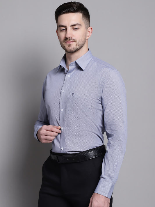 Cantabil Men Cotton Printed Navy Blue Full Sleeves Formal Shirt for Men with Pocket (7159827497099)