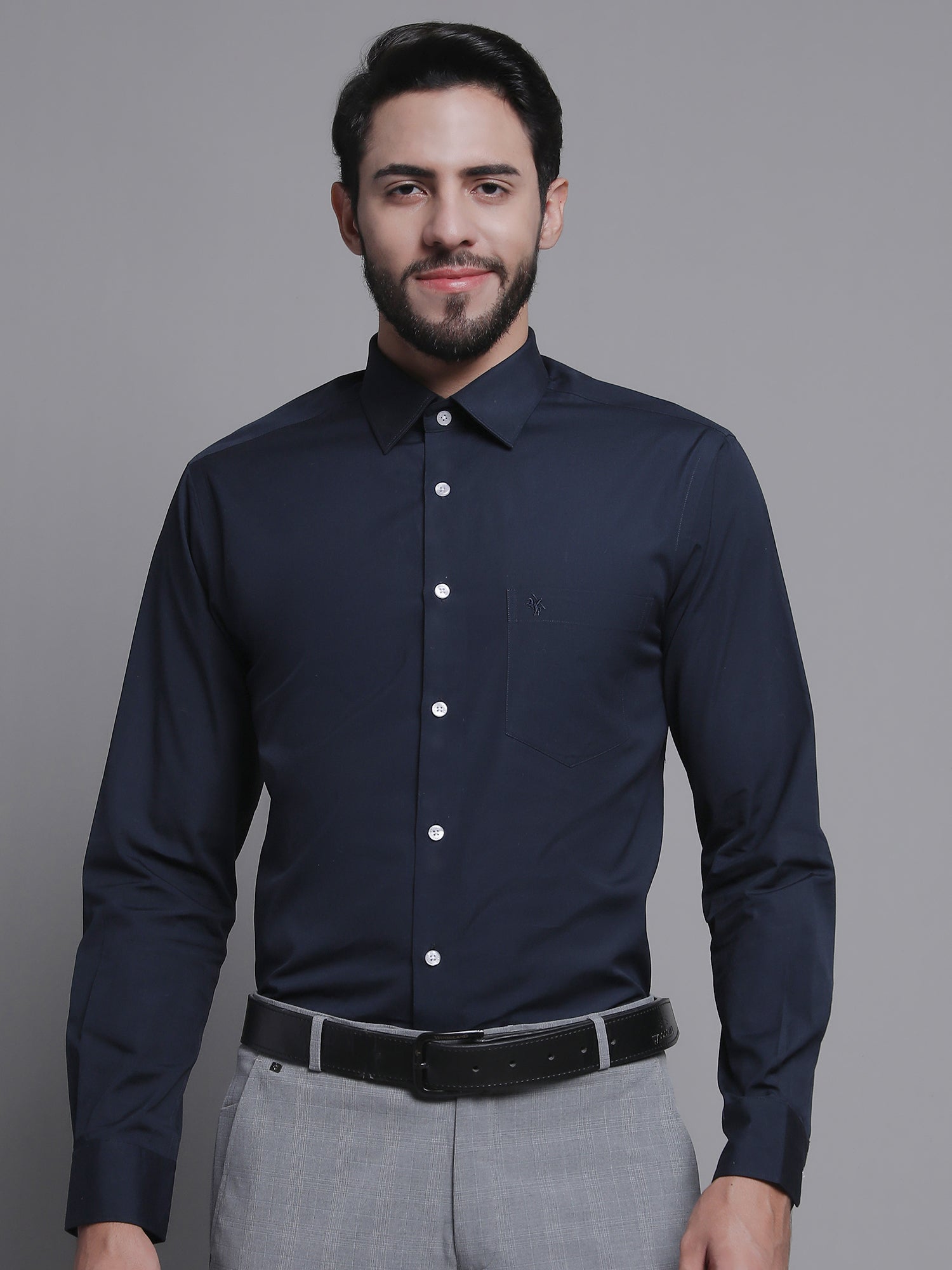 Men's Navy Blue Formal Plain Full Sleeve Shirt – Cantabil