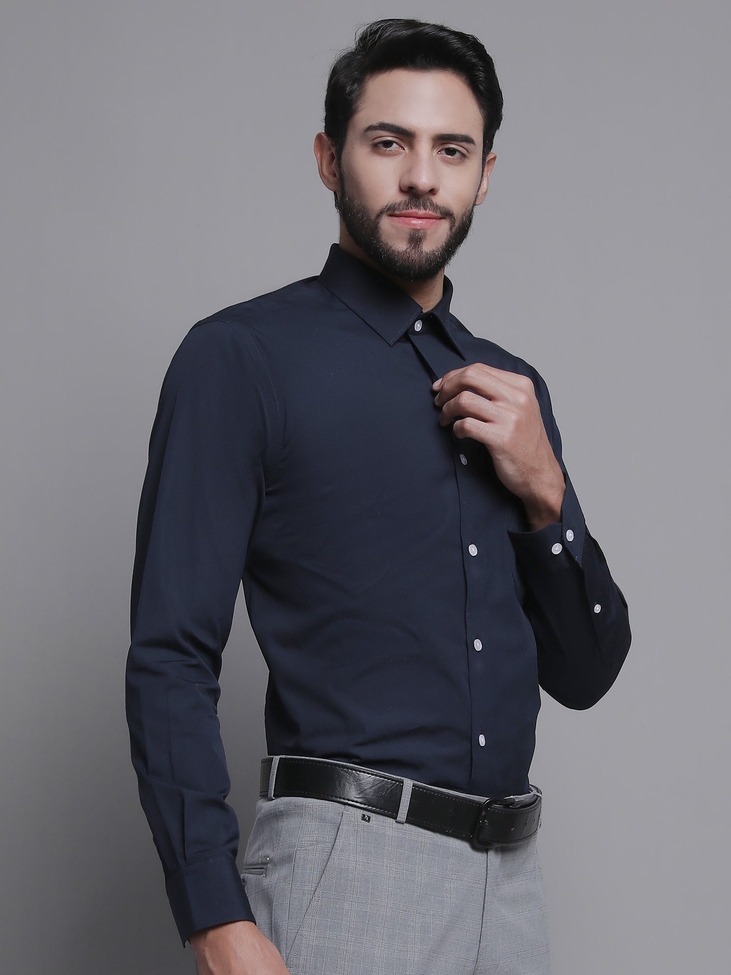 Men's Navy Blue Formal Plain Full Sleeve Shirt1