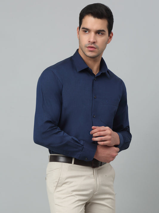 Men's Blue Formal Fil a Fil Plain Full Sleeve Shirt