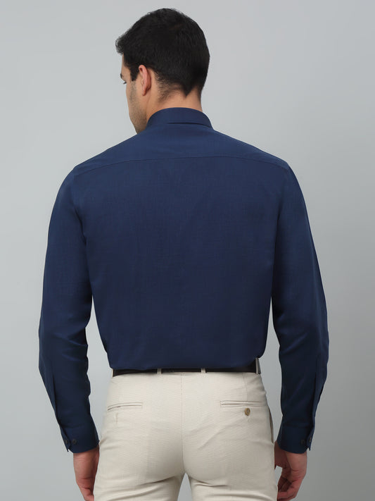 Men's Blue Formal Fil a Fil Plain Full Sleeve Shirt