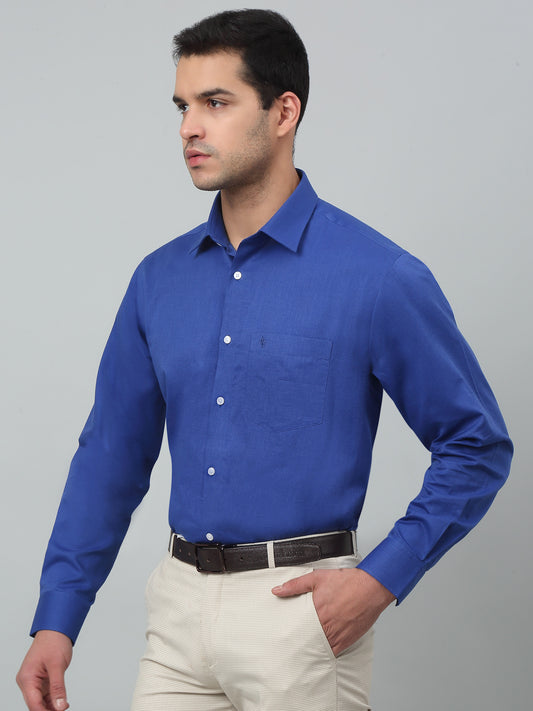 Men's Royal Blue Formal Fil a Fil Plain Full Sleeve Shirt