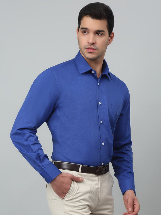Men's Royal Blue Formal Fil a Fil Plain Full Sleeve Shirt