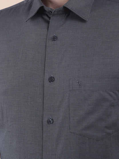 Men's Dark Grey Formal Fil a Fil Plain Full Sleeve Shirt