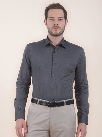 Men's Dark Grey Formal Fil a Fil Plain Full Sleeve Shirt