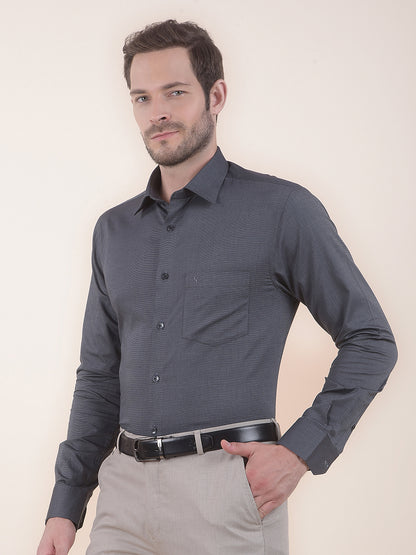 Men's Dark Grey Formal Fil a Fil Plain Full Sleeve Shirt