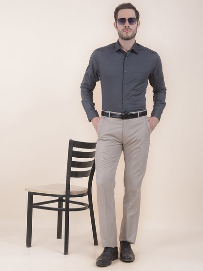 Men's Dark Grey Formal Fil a Fil Plain Full Sleeve Shirt