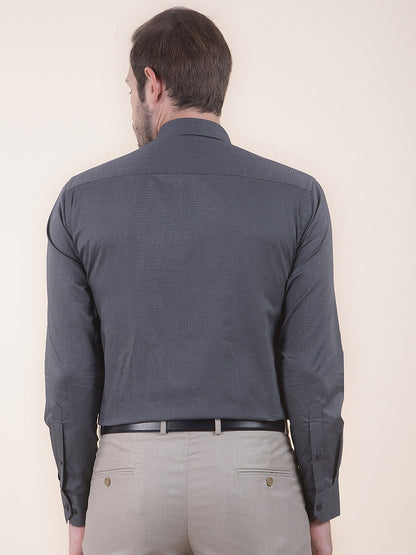 Men's Dark Grey Formal Fil a Fil Plain Full Sleeve Shirt