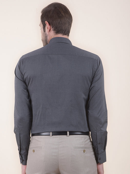 Men's Dark Grey Formal Fil a Fil Plain Full Sleeve Shirt