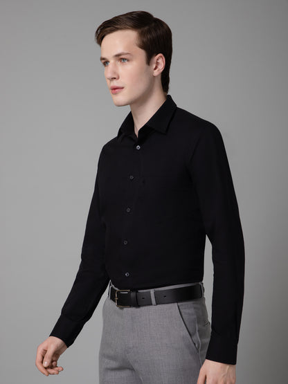 Men's Black Formal Fil a Fil Plain Full Sleeve Shirt