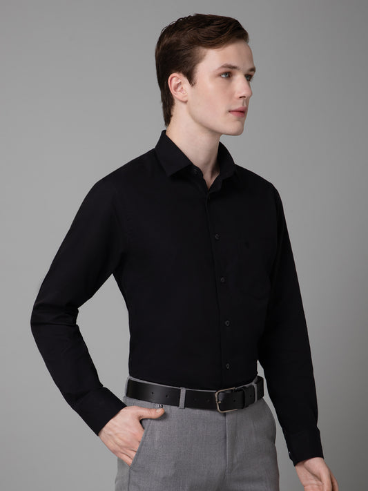 Men's Black Formal Fil a Fil Plain Full Sleeve Shirt