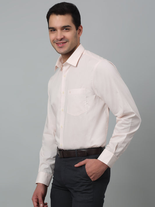 Men's Peach Formal Plain Full Sleeve Shirt