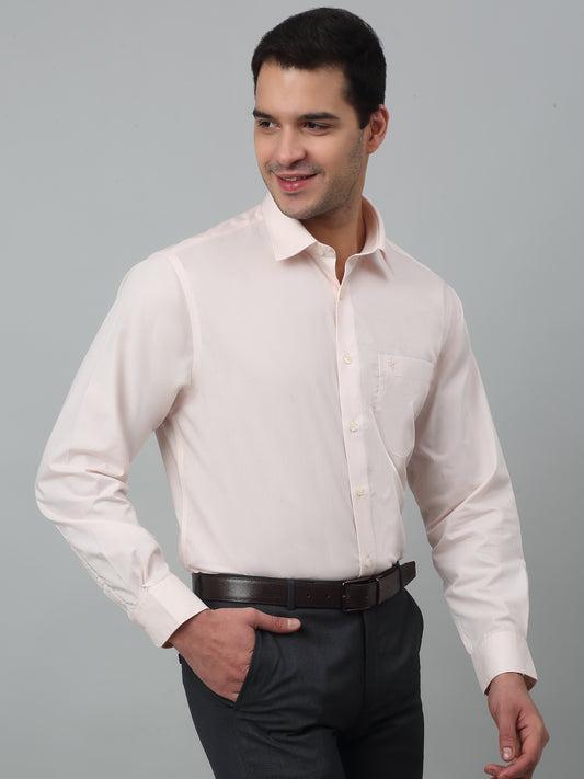 Men's Peach Formal Plain Full Sleeve Shirt