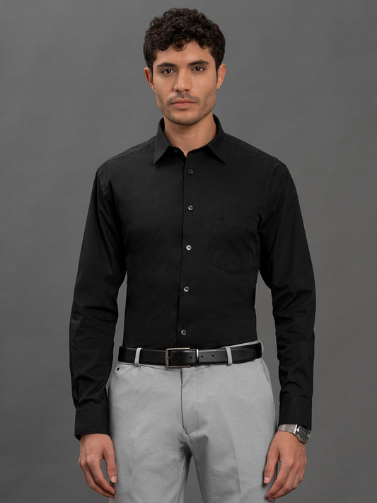 Men's Black Regular Fit Solid Full Sleeve Formal Shirt