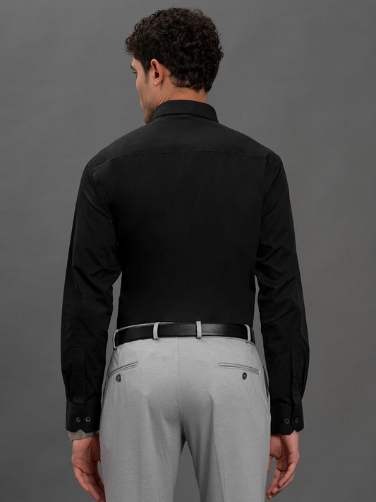 Men's Black Regular Fit Solid Full Sleeve Formal Shirt