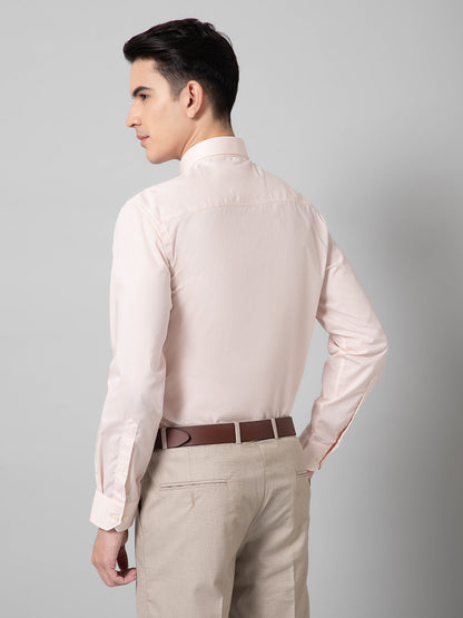 Men's Light Peach Formal Plain Full Sleeve Shirt