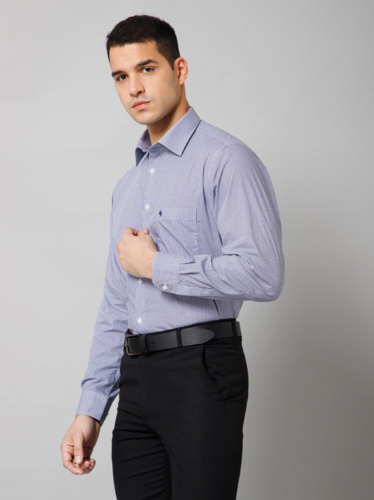 Men's Navy Blue Formal Ditsy Print Full Sleeve Shirt