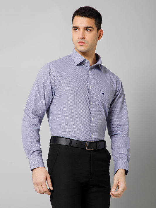 Men's Navy Blue Formal Ditsy Print Full Sleeve Shirt