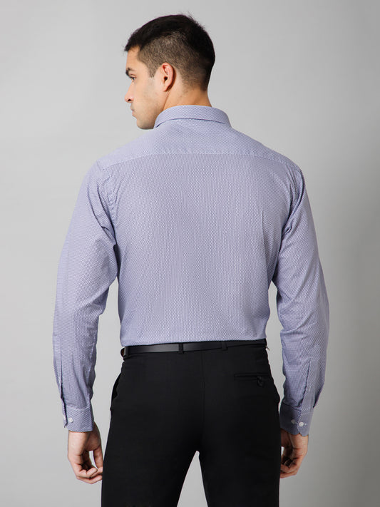 Men's Navy Blue Formal Ditsy Print Full Sleeve Shirt