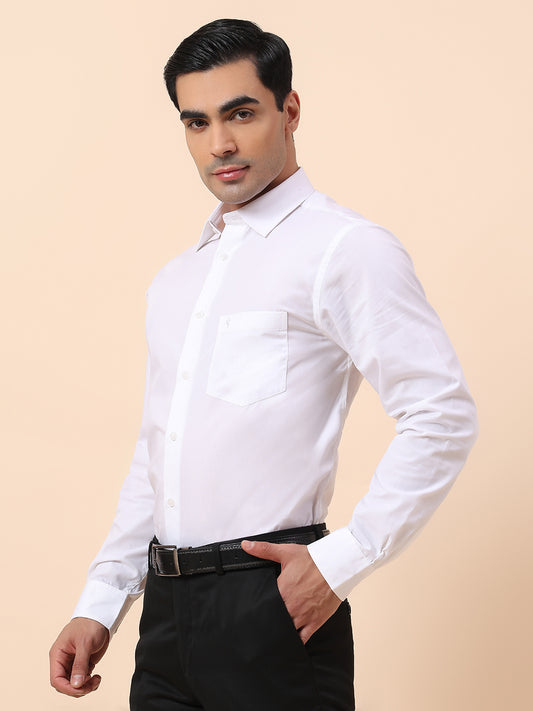 Formal Shirt for Men | Breathable & Soft with Color Fastness Regular Fit Spread Collar Cotton Blend Fabric Solid Pattern