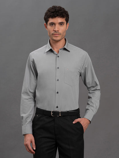 Men's Grey Regular Fit Solid Full Sleeve Formal Shirt