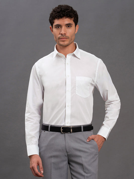 Men's White Regular Fit Solid Full Sleeve Formal Shirt