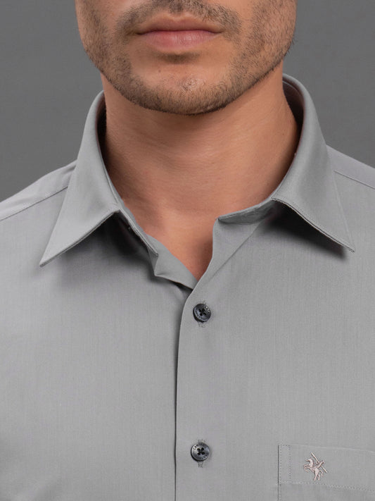 Men's Grey Regular Fit Solid Full Sleeve Formal Shirt