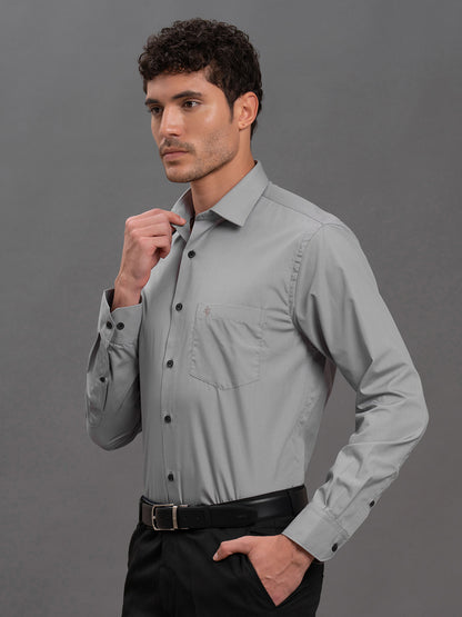 Men's Grey Regular Fit Solid Full Sleeve Formal Shirt