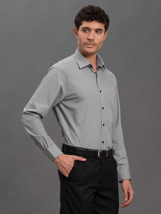 Men's Grey Regular Fit Solid Full Sleeve Formal Shirt