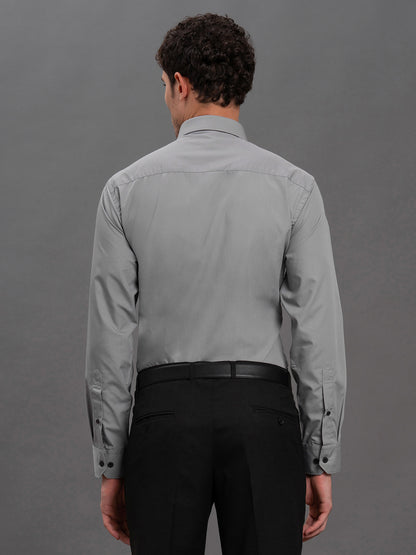 Men's Grey Regular Fit Solid Full Sleeve Formal Shirt