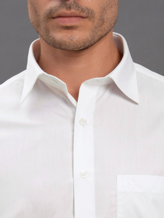 Men's White Regular Fit Solid Full Sleeve Formal Shirt