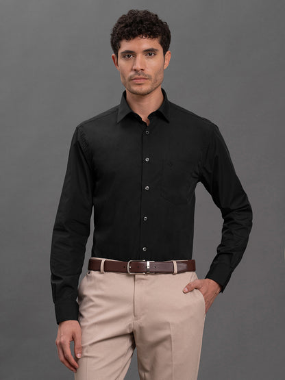 Men's Black Regular Fit Solid Full Sleeve Formal Shirt
