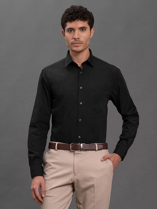 Men's Black Regular Fit Solid Full Sleeve Formal Shirt
