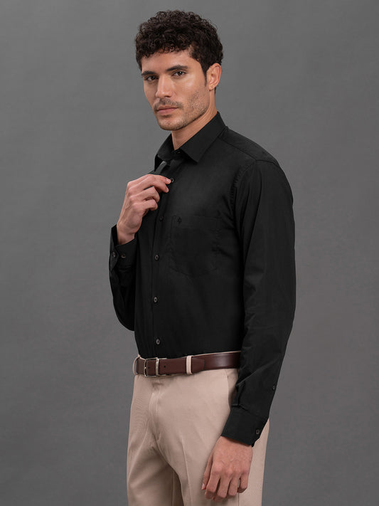 Men's Black Regular Fit Solid Full Sleeve Formal Shirt