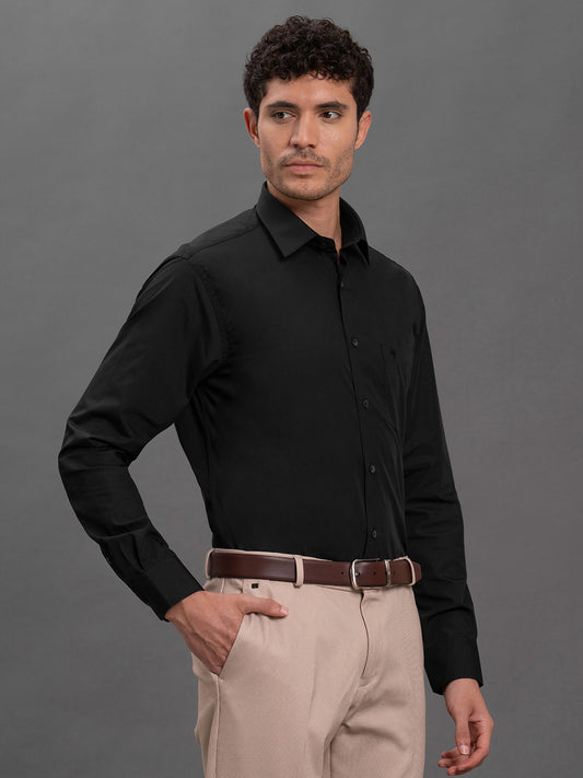 Men's Black Regular Fit Solid Full Sleeve Formal Shirt