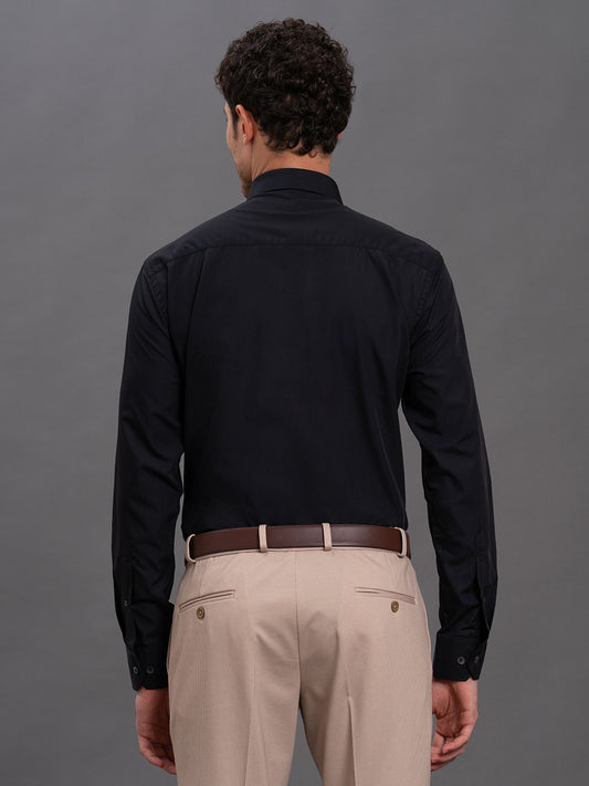 Men's Black Regular Fit Solid Full Sleeve Formal Shirt