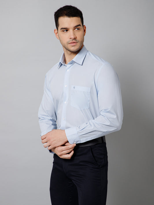 Men's Light Blue Formal Plain Full Sleeve Shirt