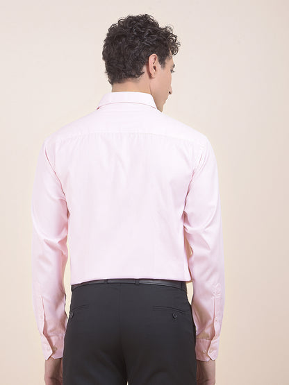 Men's Pink Regular Fit Self Design Full Sleeve Formal Shirt