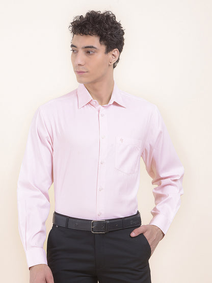 Men's Pink Regular Fit Self Design Full Sleeve Formal Shirt