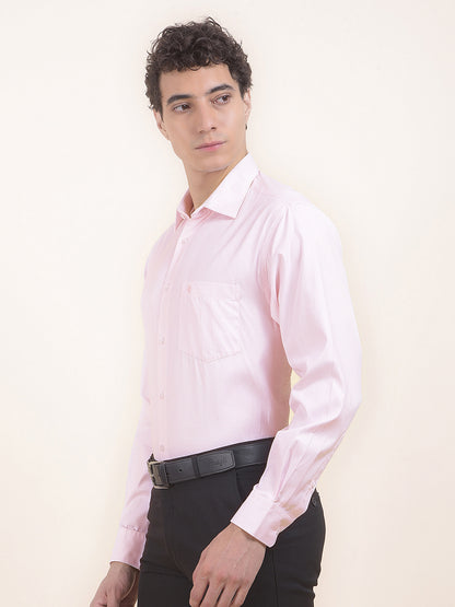 Men's Pink Regular Fit Self Design Full Sleeve Formal Shirt