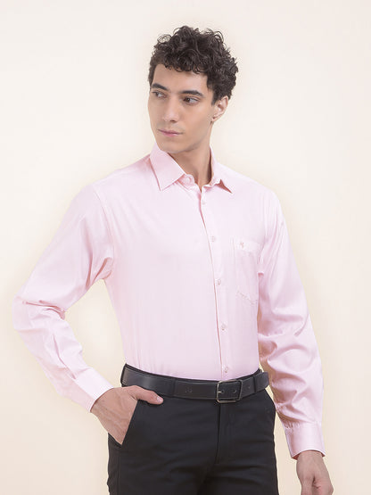 Men's Pink Regular Fit Self Design Full Sleeve Formal Shirt